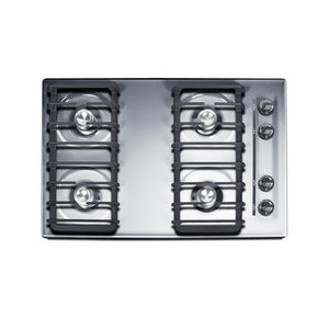 Summit 30" Gas Cooktop, 4-Burner, Electric Ignition, 115V Gas Cooktop, Stainless Steel- ZNL053I