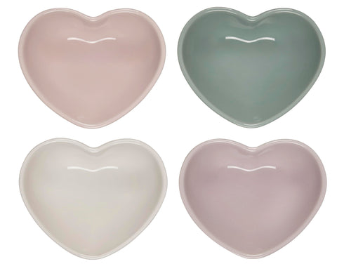 Le Creuset Stoneware Mini Heart Bowls, Set of 4, Mixed Color Set