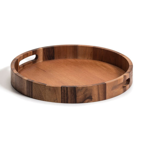 Kalmar Home Acacia Wood 15 Inch Round Serving Tray, 15" x 15" x 2"
