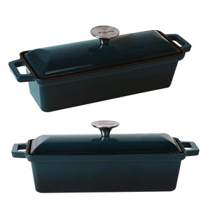 Crucible Cookware Enameled Cast Iron Bread Pan with Lid - Dark Teal Blue - Oven Safe Form for Baking and Cooking - Loaf Pan
