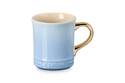Le Creuset Stoneware Vancouver Mug with Gold Metallic Handle, 14 oz., Coastal Blue
