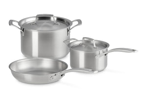 5 Piece Set Essential Stainless Steel (9.5 in. Frying Pan 3 qt. Saucepan with Lid 4 qt. Stockpot with Lid)