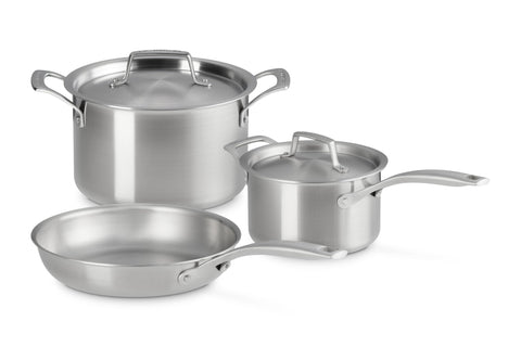 5 Piece Set Essential Stainless Steel (9.5 in. Frying Pan 3 qt. Saucepan with Lid 4 qt. Stockpot with Lid)