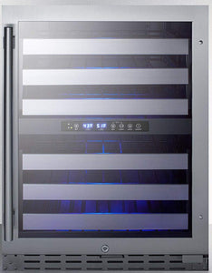 Summit Appliance ALWC532CSS 24" Wide Built-In Wine Cellar, ADA Compliant; 46 Bottles Capacity; Automatic Defrost; Full-Extension Shelving; Two Temperature Zones; Reversible Door