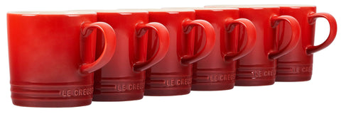 Le Creuset Stoneware Set of 6 London Mugs, 12 oz. Each, Cerise