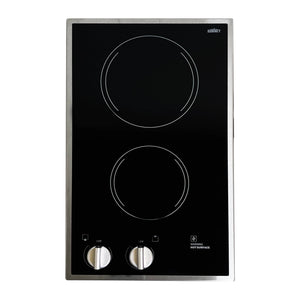Summit 12" 2 Burner Electric Cooktop, Black with Steel Trim Kit - CR2B12ST