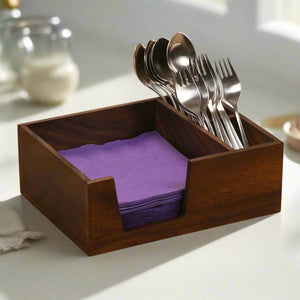 Kalmar Home Acacia Wood Flatware & Napkin Holder – small