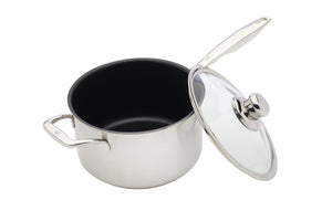 Swiss Diamond 8" (3.6 Qt) Sauce Pan Nonstick Clad Induction Sauce Pan, Includes Lid, Stainless Steel Base, Dishwasher/Oven Safe Silver