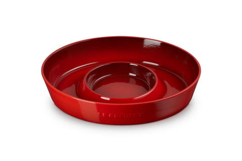 Le Creuset Stoneware Signature Oval Chip and Dip Platter, 13", Cerise