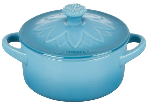 Le Creuset Stoneware Mini Round Cocotte with Flower Lid, 8oz., Caribbean
