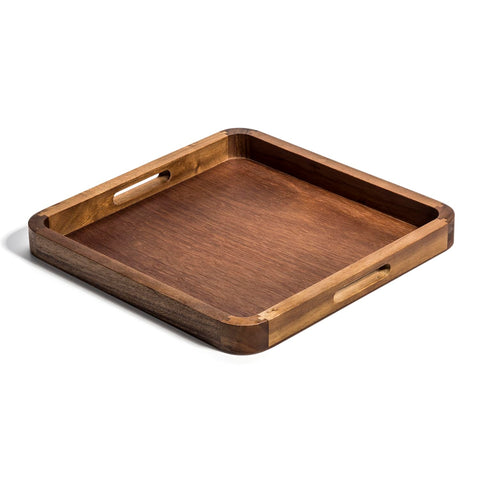 Kalmar Home Acacia Wood Square Serving Tray, 14" x 14" x 2"