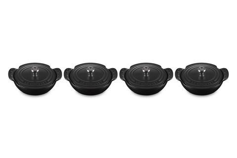 Set of 4 Mini Round Braiser 1/3 QT Matte Black Ss Kno