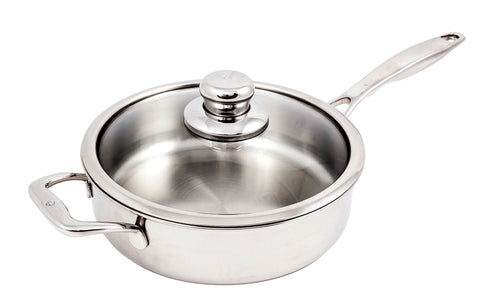 Swiss Diamond Premium Clad 5-Ply Stainless Steel 4.2 Quart Sauté Pan with Lid Included and Satin Exterior Finish, 11 Inch Inch Induction Compatible Skillet - Oven and Dishwasher Safe