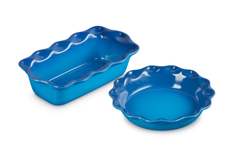 Le Creuset Stoneware Set of 2 9" Heritage Fluted Pie and 9" Fluted Loaf Dish, Marseille