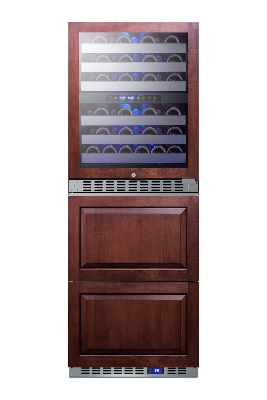 Summit 24” Combination Wine Cellar & 2-Drawer Refrigerator, Dual Zone Wine Cellar, 46 Bottle Capacity, Panel Ready*- SWCDAR24PNR *Panels not included