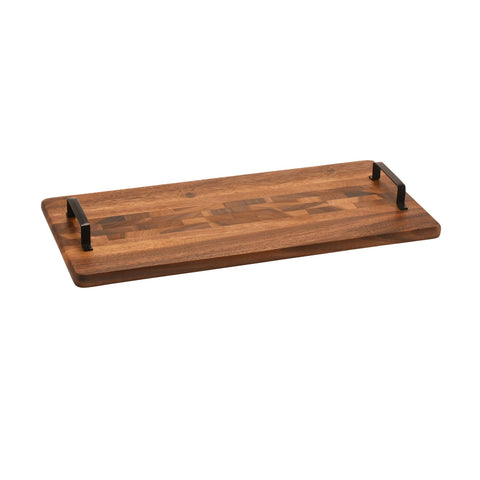 Wood Tray w/ Metal Handle - Rect