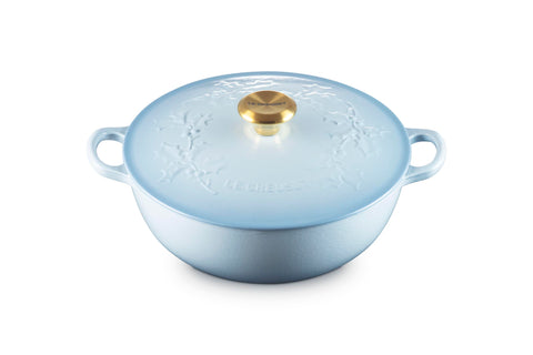 Le Creuset Enameled Cast Iron Holly Collection Traditional Chef's Oven, 4.5 qt., Coastal Blue with Gold Knob