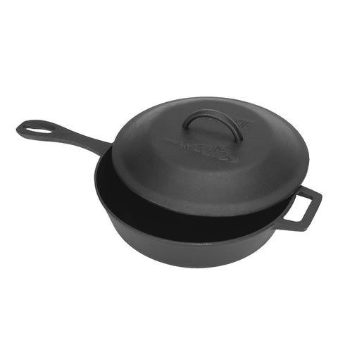 Bayou Classic 7440 3-qt Cast Iron Covered Skillet w/Domed Self-Basting Lid Features Helper Handle Perfect For Searing & Braising Baking Apple Pies & Cobblers