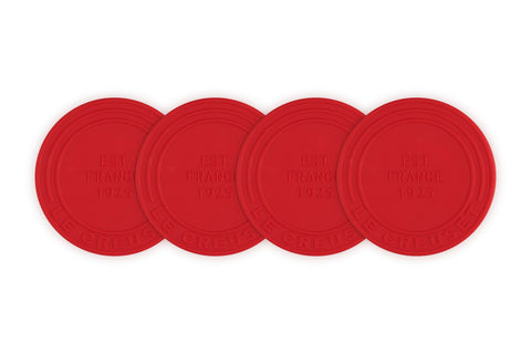 Le Creuset Silicone Coasters (est. 1925), Set of 4, Cerise