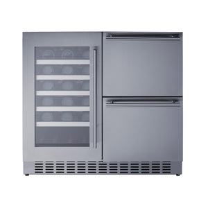 Summit 36” Wine Cellar and Two Drawer Refrigerator Combination, 34 Bottle Capacity, Commercial, Built-in, Undercounter, Stainless Steel - SWCDAR36UC (Stainless Steel)