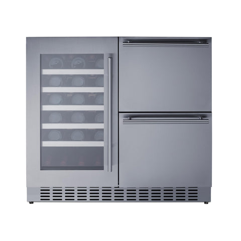 Summit 36” Wine Cellar and Two Drawer Refrigerator Combination, 34 Bottle Capacity, Commercial, Built-in, Undercounter, Stainless Steel - SWCDAR36UC (Stainless Steel)
