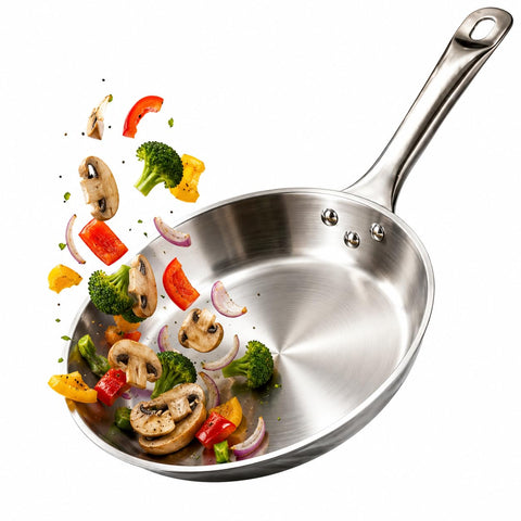Big Kitchen Stainless Steel Fry Pan 12 Inch 3-Ply Base Frying Skillet Induction Compatible Cookware with Long Handle for Sautéing Browning Frying and Everyday Cooking (Large)