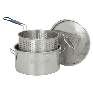 Bayou Classic 1150 14-qt Stainless Fry Pot Features Heavy Welded Handle Stainless Lid and Stainless Perforated Basket w/ Cool Touch Handle Perfect For Frying Fish Shrimp or Hushpuppies