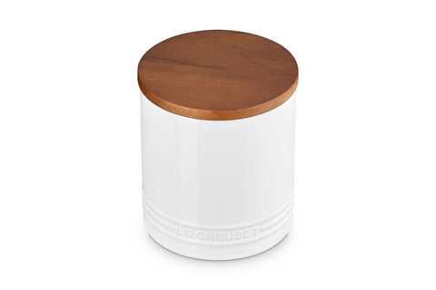 Canister with Wood Lid - White 1.2 qt.
