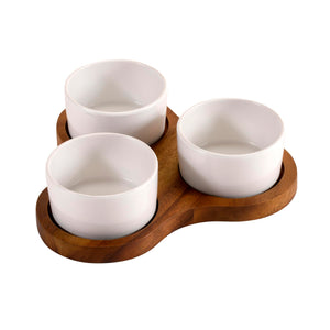 Kalmar Home Triangular Serving Set with 3 White Ceramic Dishes