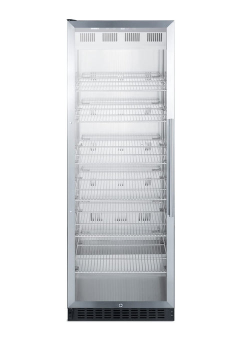 Summit Appliance SCR1401LH Full-Size Commercial Beverage Merchandiser with Left Hand Door, Stainless Steel Interior, Digital Thermostat, Self-Closing Glass Door, Lock and Black Cabinet
