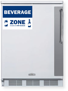 Summit Appliance FF6W7BZADALHD 24" Wide ADA Height European Solid Door Commercial Beverage Zone All-Refrigerator in White, Stainless Steel Towel Bar Handle and Left Hand Door Swing