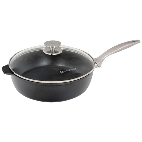 Swiss Diamond Nonstick Hybrid Ceramic and Diamond-Infused Deep Saute Pan With Glass Lid, Dou Ceramic, Dishwasher & Oven Safe Up To 500 °F (3.8 Quart)