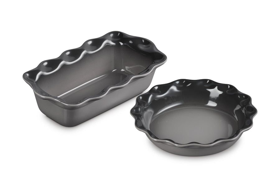 Set of 2 Heritage Fluted Pie Dish and Fluted Loaf Pan - Oyster