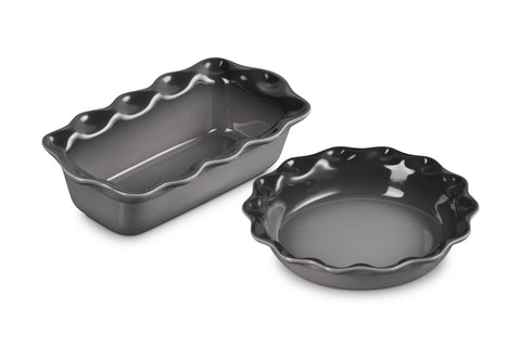 Set of 2 Heritage Fluted Pie Dish and Fluted Loaf Pan - Oyster