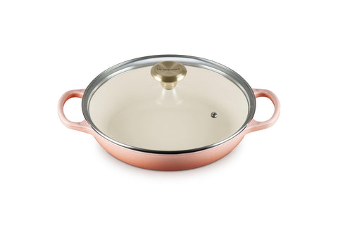 Le Creuset Enameled Cast Iron Signature Round Braiser with Glass Lid, 2.25 qt., Peche with Light Gold Knob