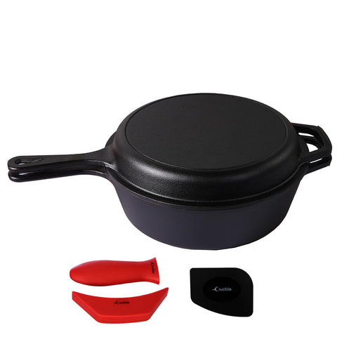 Cast Iron Skillet (EXTRA DEEP) - 10.25"-Inch with Skillet Lid, Frying Pans + Silicone Handle Holder Covers - Oven Safe Cookware - Indoor/Outdoor Use - Use on any Stovetop, Grill, Induction Safe