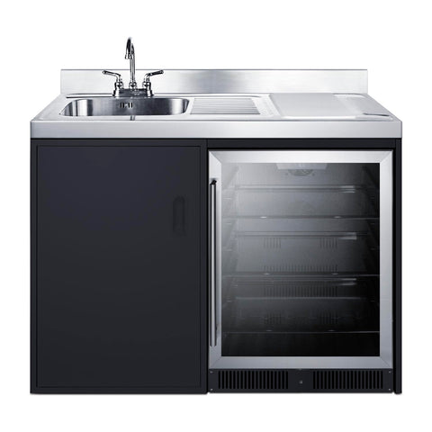 Summit 48" Bar with Sink, Beverage Center, Capacity 5.0 cu.ft., Kitchenette with Sink, Stainless Steel and Black- CK48NCSINKL