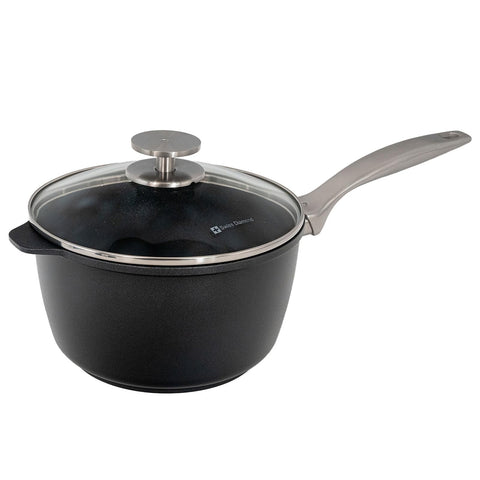 Swiss Diamond Sauce Pan with Lid, Diamond Coated Aluminum Non Stick Sauce Pan with Stainless Steel Handle, Oven & Dishwasher Safe, 8 Inch 3.2 Quart, Grey