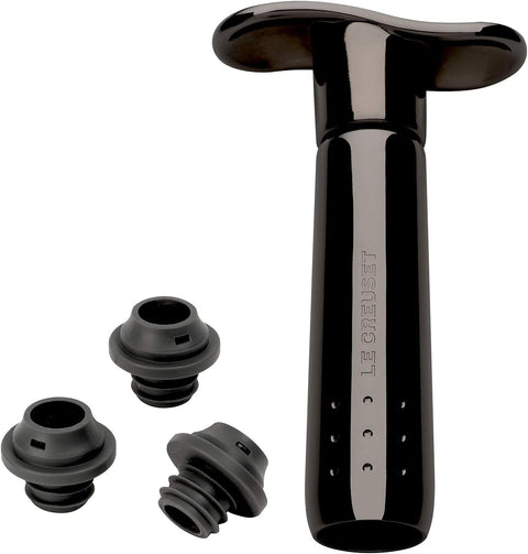 Le Creuset Wine Pump and 3 Stoppers, Black Nickel
