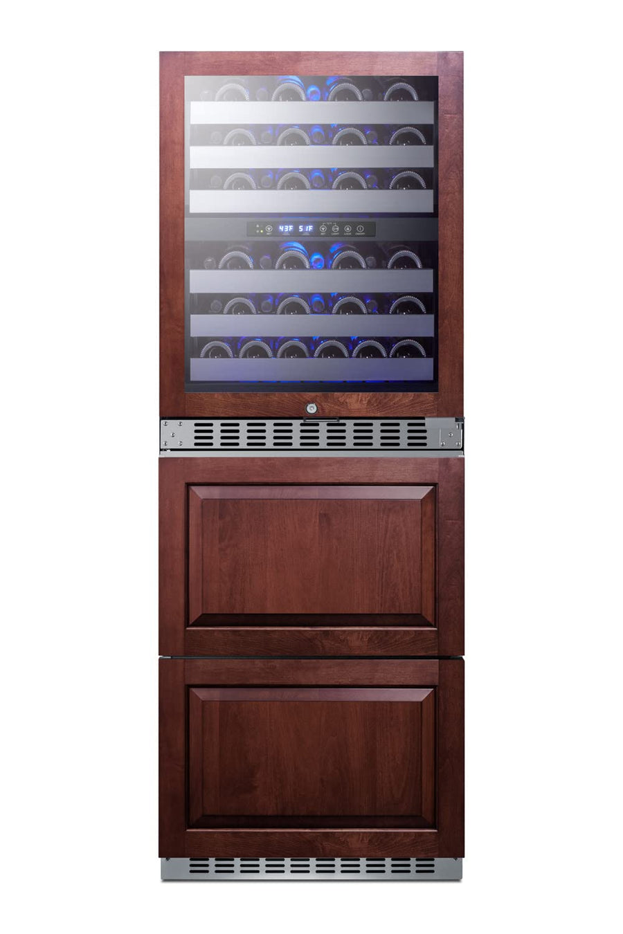 Summit Appliance SWCDRF24PNR 24" Wide Combination Dual-Zone Wine Cellar and 2-Drawer Refrigerator-Freezer (Panels Not Included), 3.9 cu.ft Refrigerator Capacity, up to 46 bottles, LED Lighting