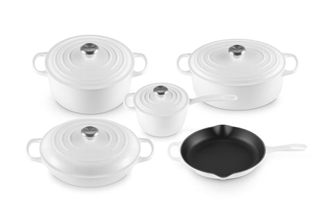 Le Creuset Enameled Cast Iron Signature, 9-Piece Cookware Set, White