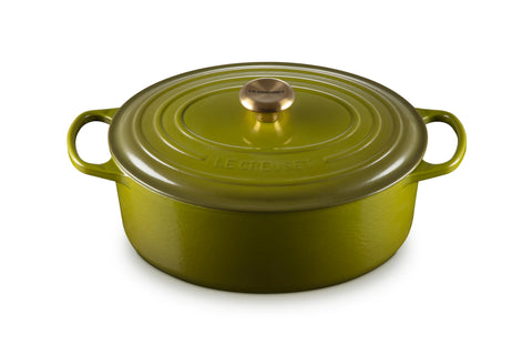 Le Creuset Enameled Cast Iron Signature Oval Dutch Oven, 8 qt., Olive with Gold Knob