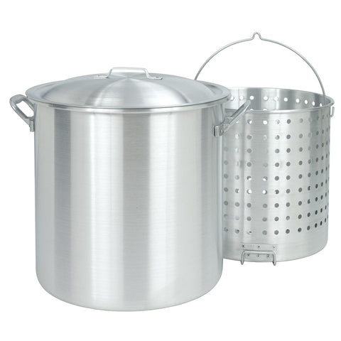 Bayou Classic 8000 Handcrafted 80-qt Aluminum Bayou Boiler Features Heavy-Duty Riveted Handles Reinforced Boiling Basket w/Helper Handle Made w/Heavy Gauge Aluminum