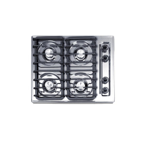 Summit 24" Gas Cooktop, 4 Burners, Electric Ignition, 115V-3 Gas Cooktop, Stainless Steel - ZNL033I
