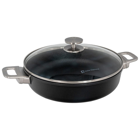 Swiss Diamond Nonstick Hybrid Ceramic and Diamond-Infused Sauteuse Saute Pan With Glass Lid, PFAS- and PFOA-free, Dishwasher & Oven Safe Up To 500 °F (3.7 Quart)