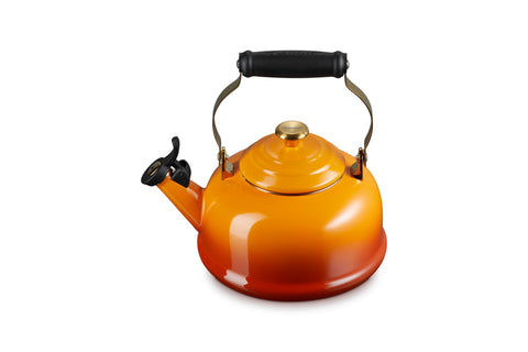 Le Creuset Enamel on Steel Whistling Tea Kettle with Gold Finishes, 1.7 qt., Persimmon