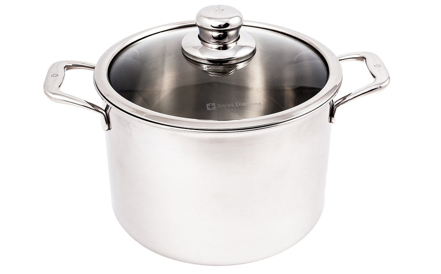 Swiss Diamond Premium Clad 5-Ply Stainless Steel 7.9 Quart Dutch Oven with Lid Included and Satin Exterior Finish, 9.5 Inch Induction Compatible Soup Pot - Oven and Dishwasher Safe