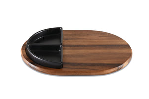 Kalmar Home Charcuterie/Serving Tray w/ 2 Black Triangular Ceramic Bowls