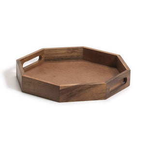 Acacia Wood Octagon Serving Tray – 13” Rustic Wooden Tray for Coffee Table, Kitchen or Home Decor