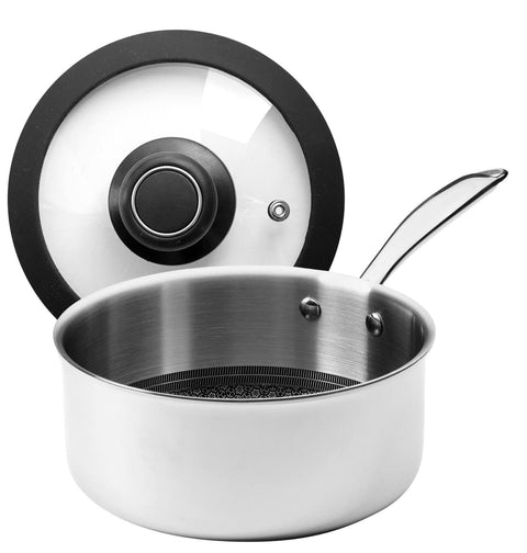 Black Cube CeramicQR Quick Release Cookware Saucepan - 8-Inch, 2.5-Quart, Silver - Stainless Steel Induction Saucepan with Tempered Glass Lid